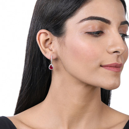 Solid Gold 4.4ct Natural Diamond w/ Ruby Pear Drop Earrings