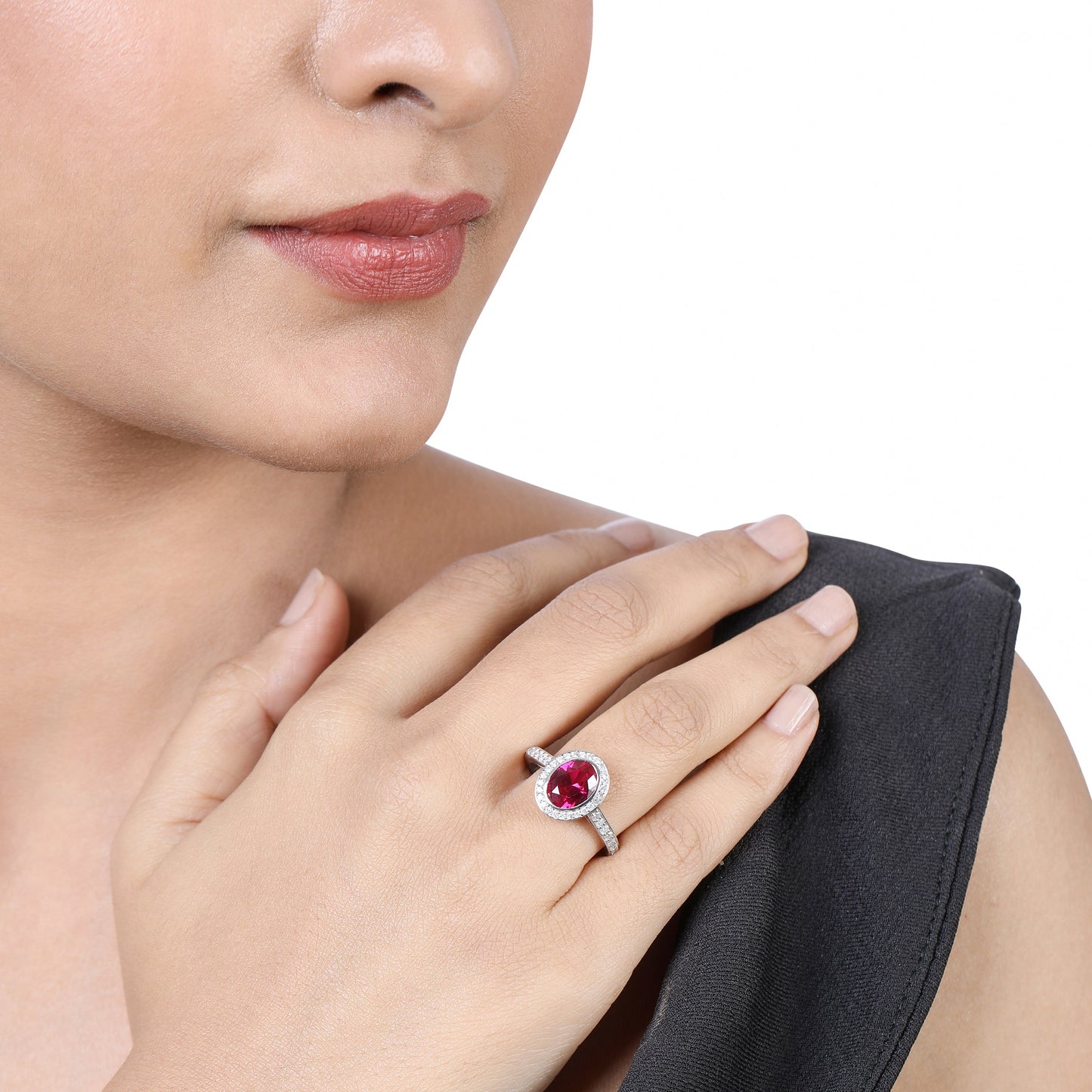 Solid Gold 2.5ct Natural Diamond w/ Ruby Halo Solitaire Ring