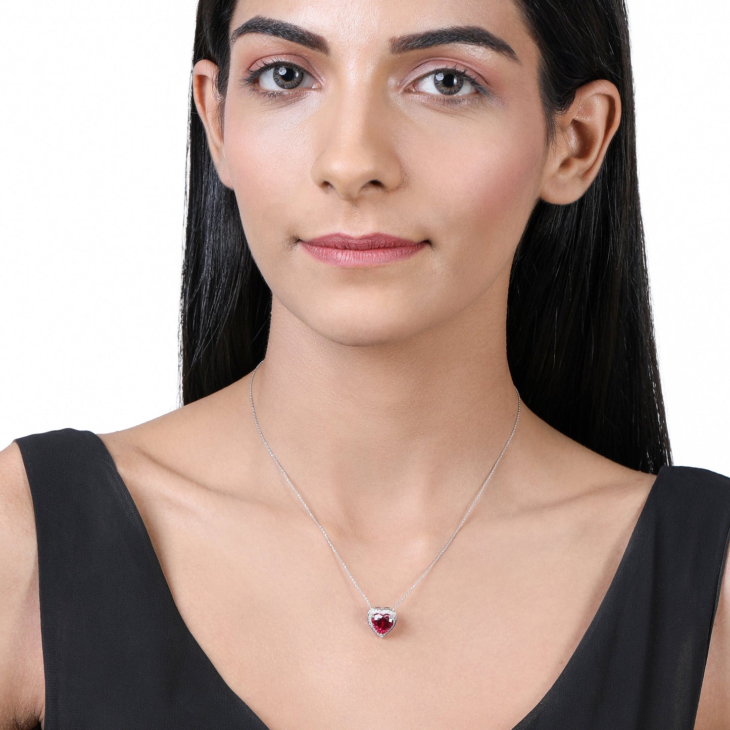Solid Gold 3.3ct Natural Diamond w/ Ruby Heart Halo Necklace