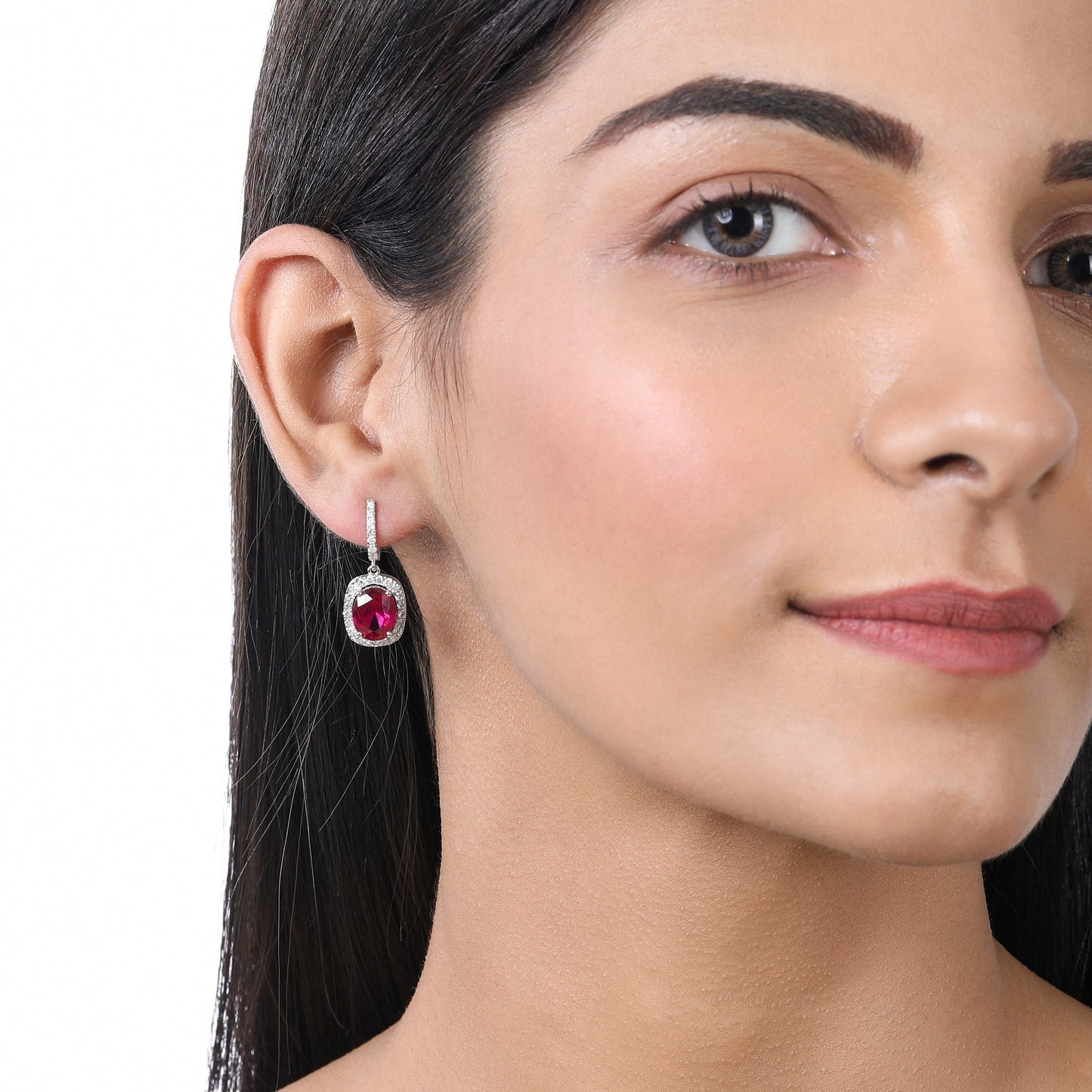 Solid Gold 7.3ct Natural Diamond w/ Ruby Oval Drop Earrings
