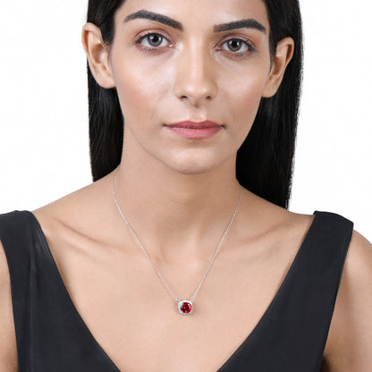 Solid Gold 5.6ct Natural Diamond w/ Ruby Round Necklace