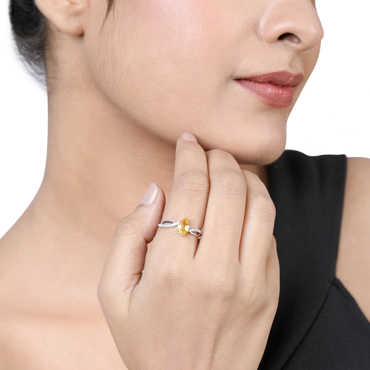 Solid Gold 1ct Natural Diamond w/ Citrine November Pear Ring