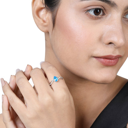 Solid Gold 1.9ct Natural Diamond w/ Aquamarine March Pear Ring