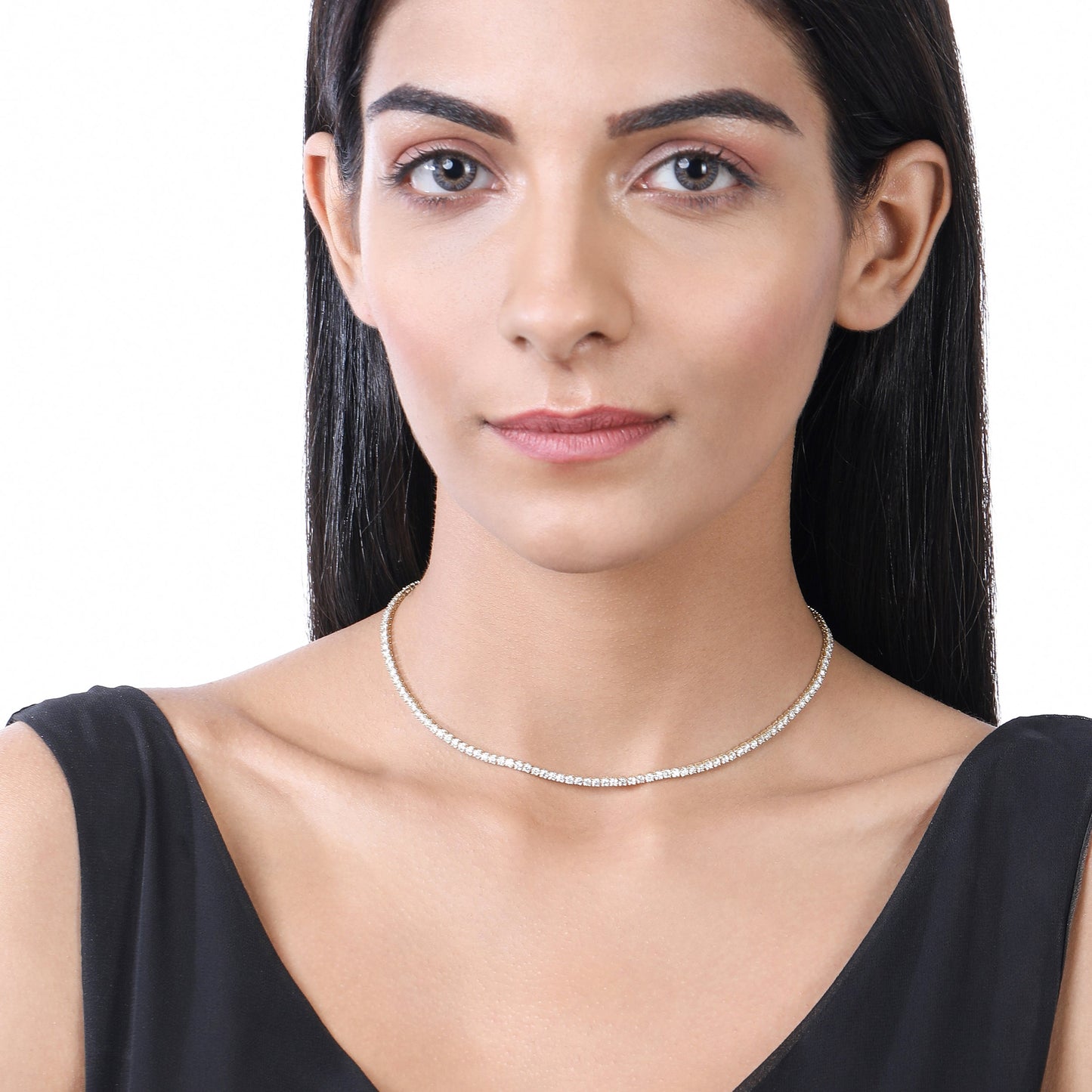 Solid Gold 6.1ct Natural Diamond 2.5mm 4 Prong Tennis Necklace