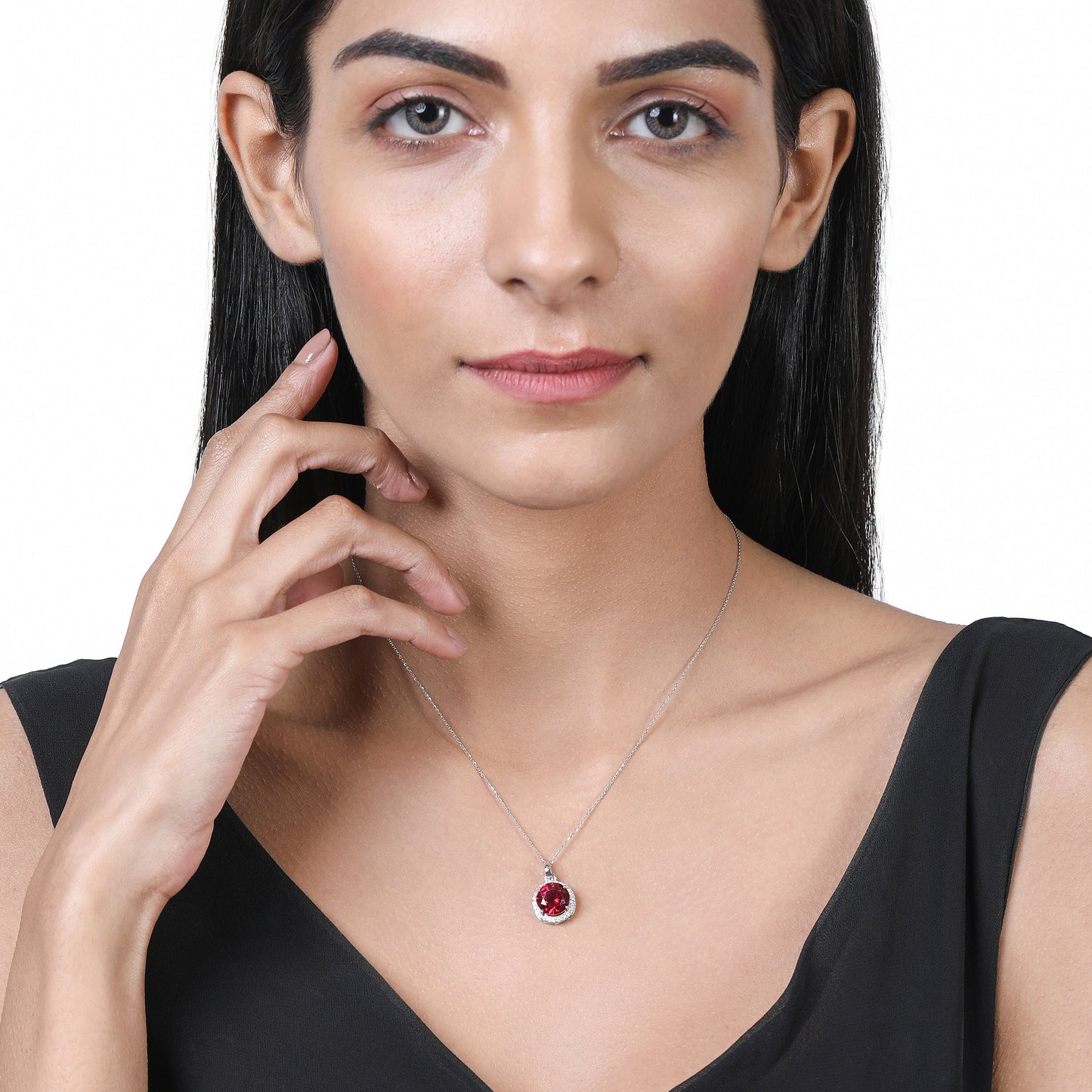 Solid Gold 5ct Natural Diamond w/ Ruby Round Necklace