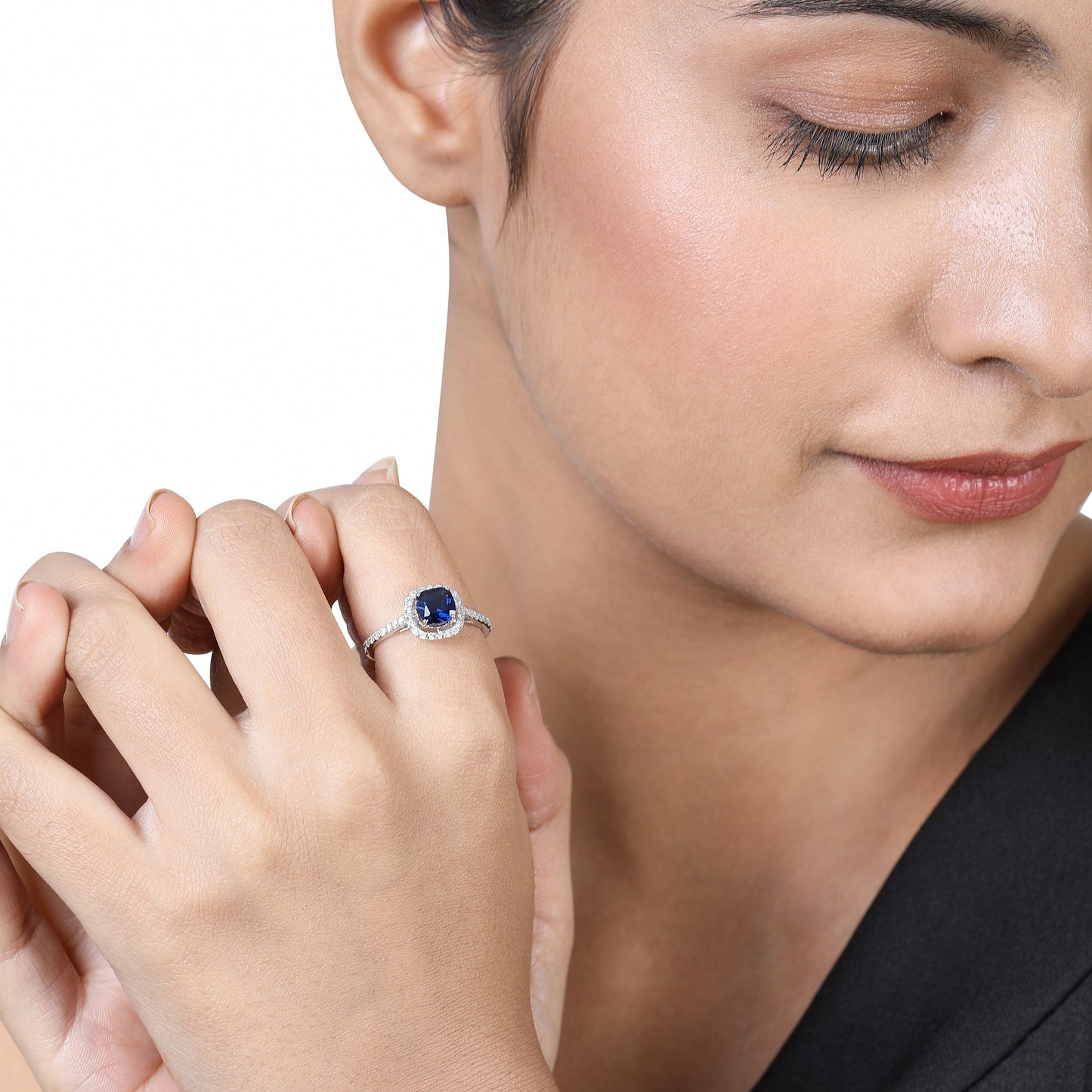 Solid Gold 1.2ct Natural Diamond w/ Sapphire Cushion Ring