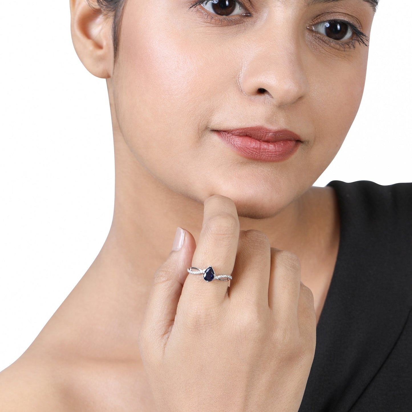 Solid Gold 0.8ct Natural Diamond w/ Sapphire Pear Twist Ring