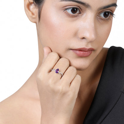Solid Gold 1.5ct Natural Diamond w/ Alexandrite June Pear Ring