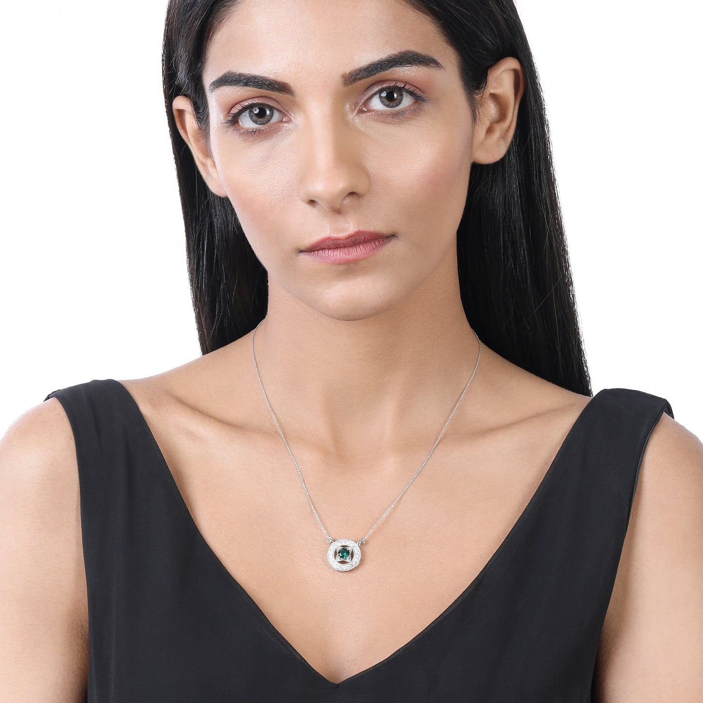 Solid Gold 1.5ct Natural Diamond w/ Emerald Frame Necklace