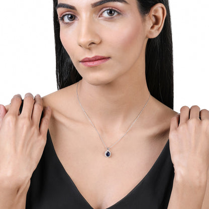 Solid Gold 2.2ct Natural Diamond w/ Tanzanite Oval Pendant