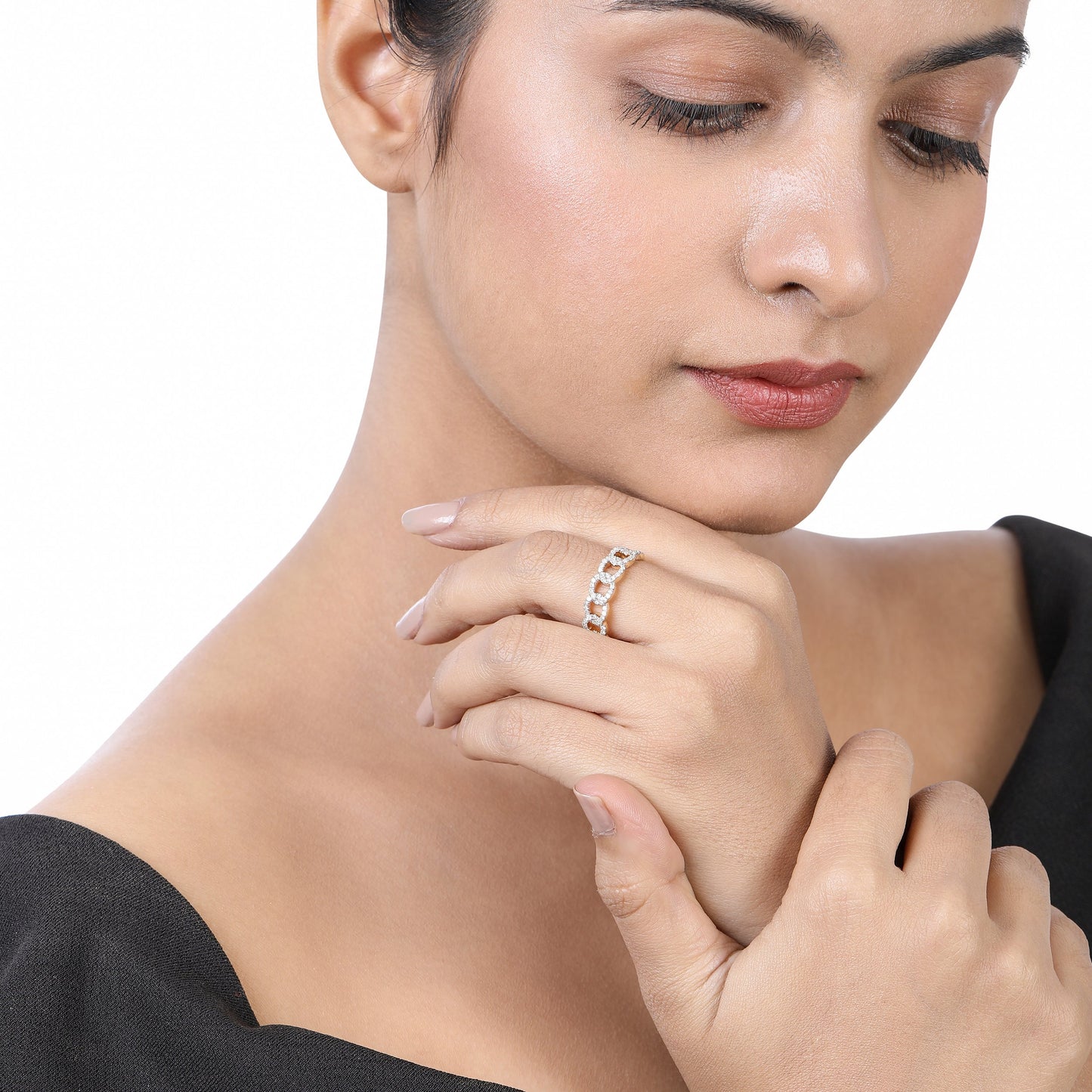 0.4ct Natural Diamond Solid Gold Chain Link Cuban Band Ring