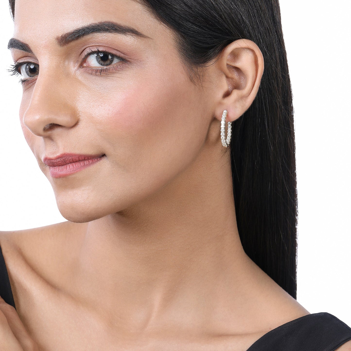 Solid Gold 2ct Natural Diamond Oval Inside Out 26mm Hoop Earrings