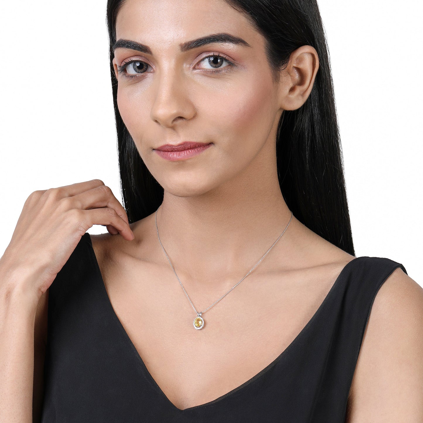 Solid Gold 1.3ct Natural Diamond w/ Citrine Oval Pendant