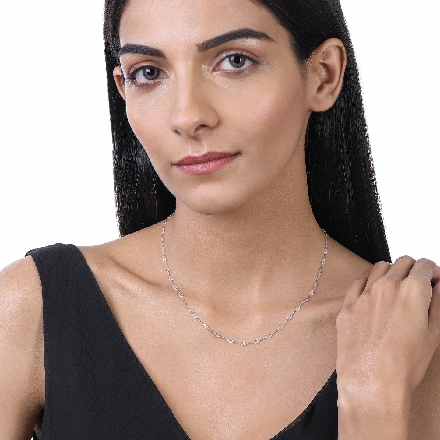 Solid Gold 3.5ct Natural Diamond Rose-Cut Pear Tennis Necklace