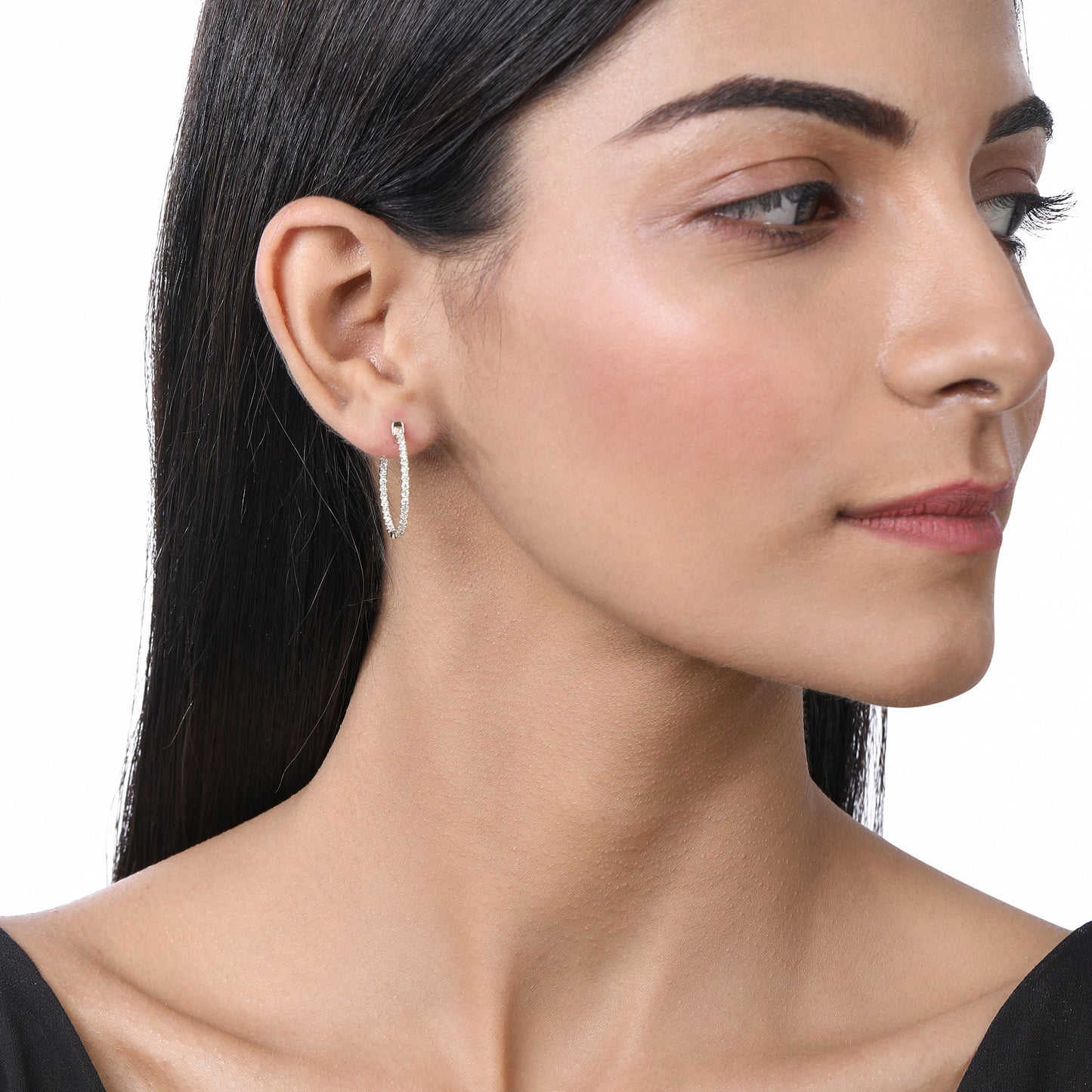 Solid Gold 1ct Natural Diamond Oval Inside Out 26mm Hoop Earrings