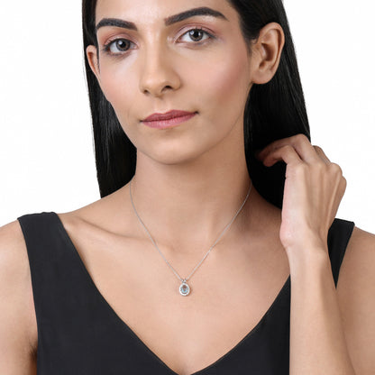 Solid Gold 1.1ct Natural Diamond w/ Aquamarine Oval Pendant