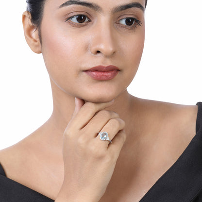 Solid Gold 1.2ct Natural Diamond w/ Aquamarine March Oval Ring