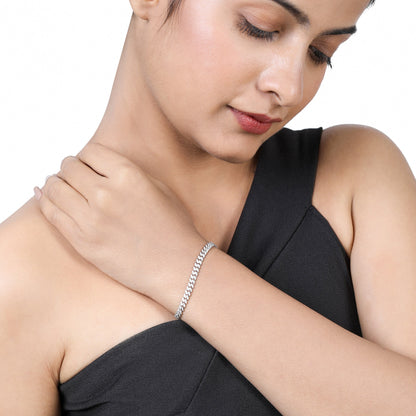 Solid Gold 0.7ct Natural Diamond 4mm Cuban Link Chain Bracelet