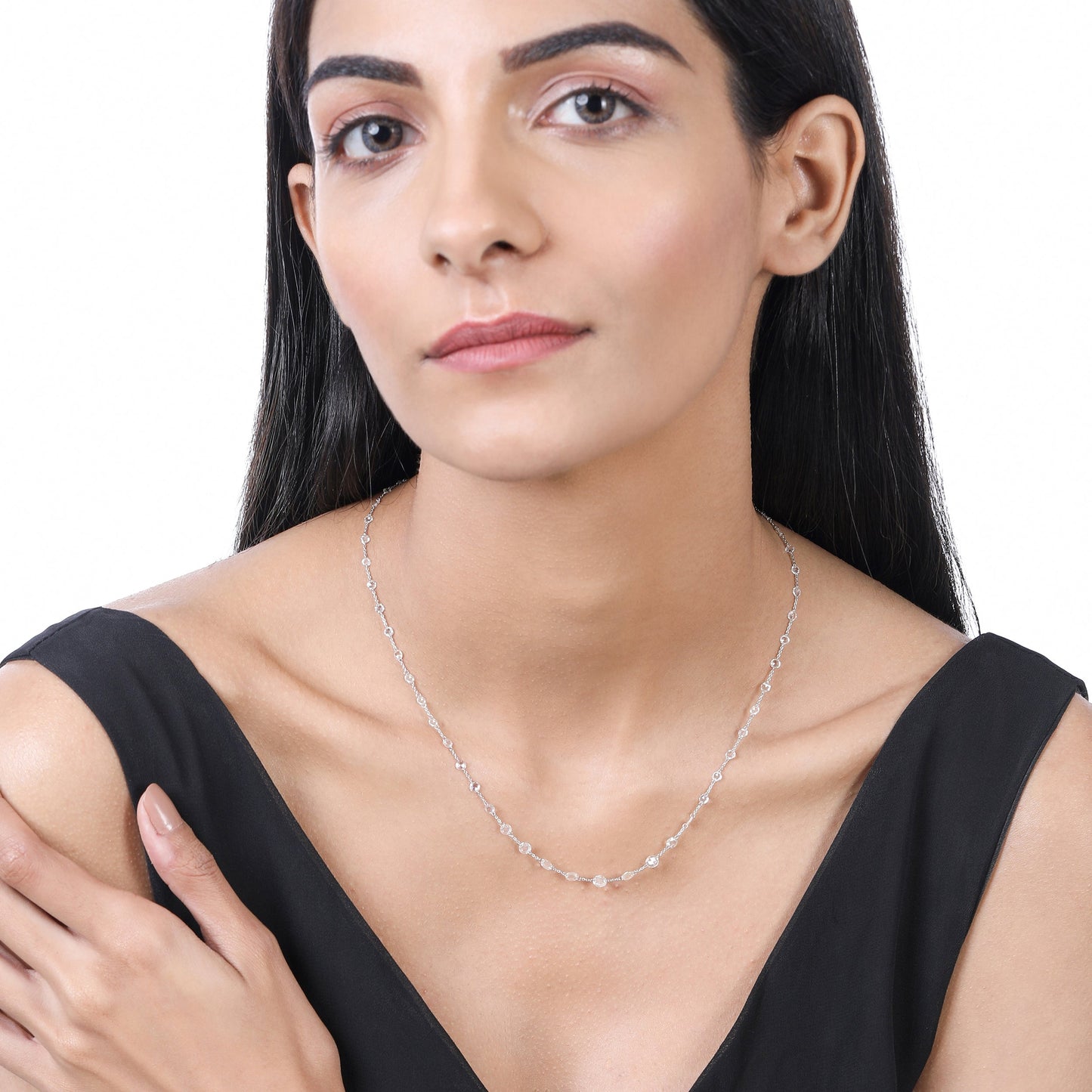 Solid Gold 3.7ct Natural Diamond Rose-Cut Round Tennis Necklace