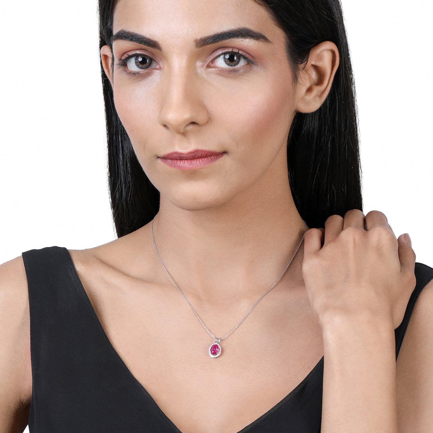 Solid Gold 1.9ct Natural Diamond w/ Red Ruby Oval Pendant Only