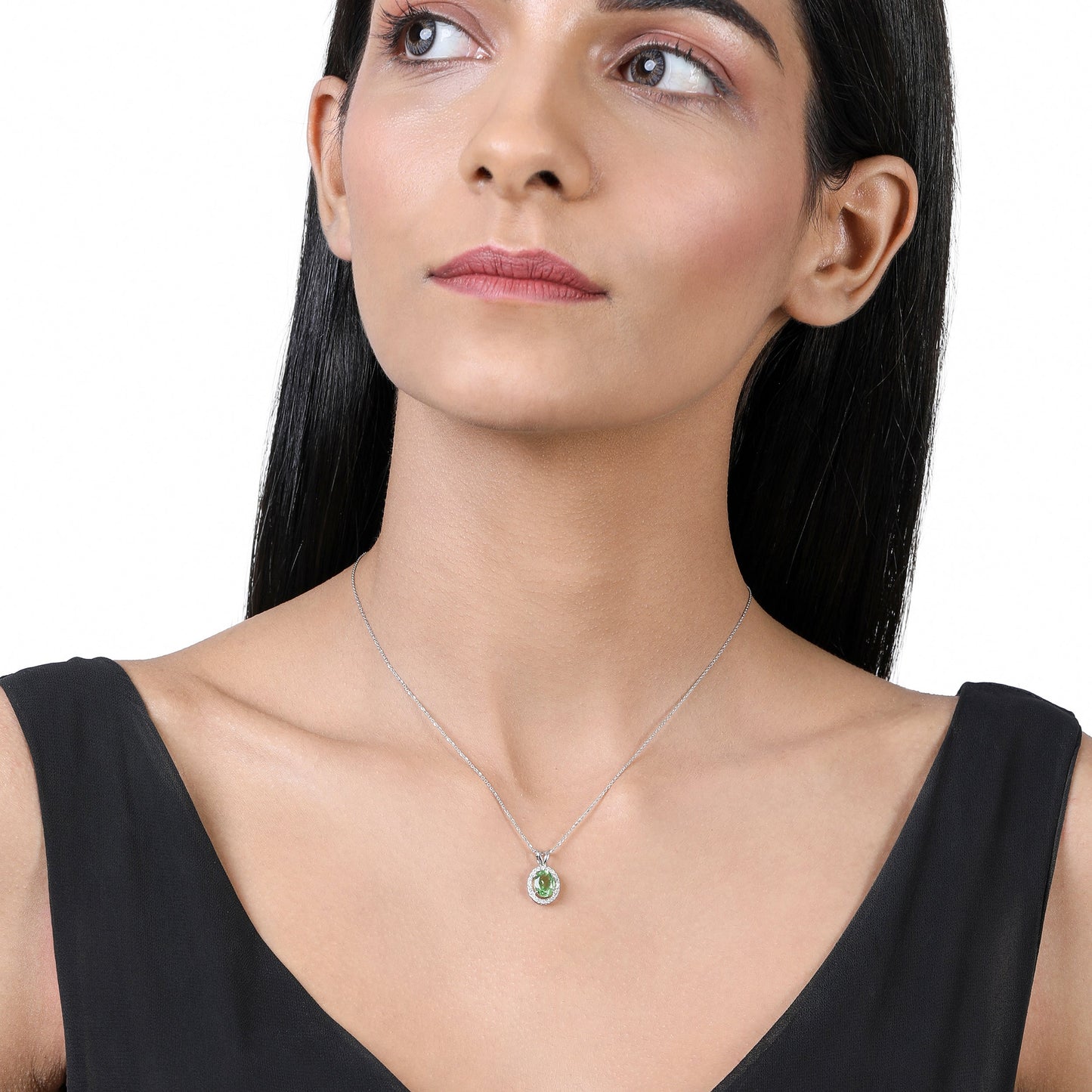 Solid Gold 1.3ct Natural Diamond w/ Peridot Oval Pendant Only
