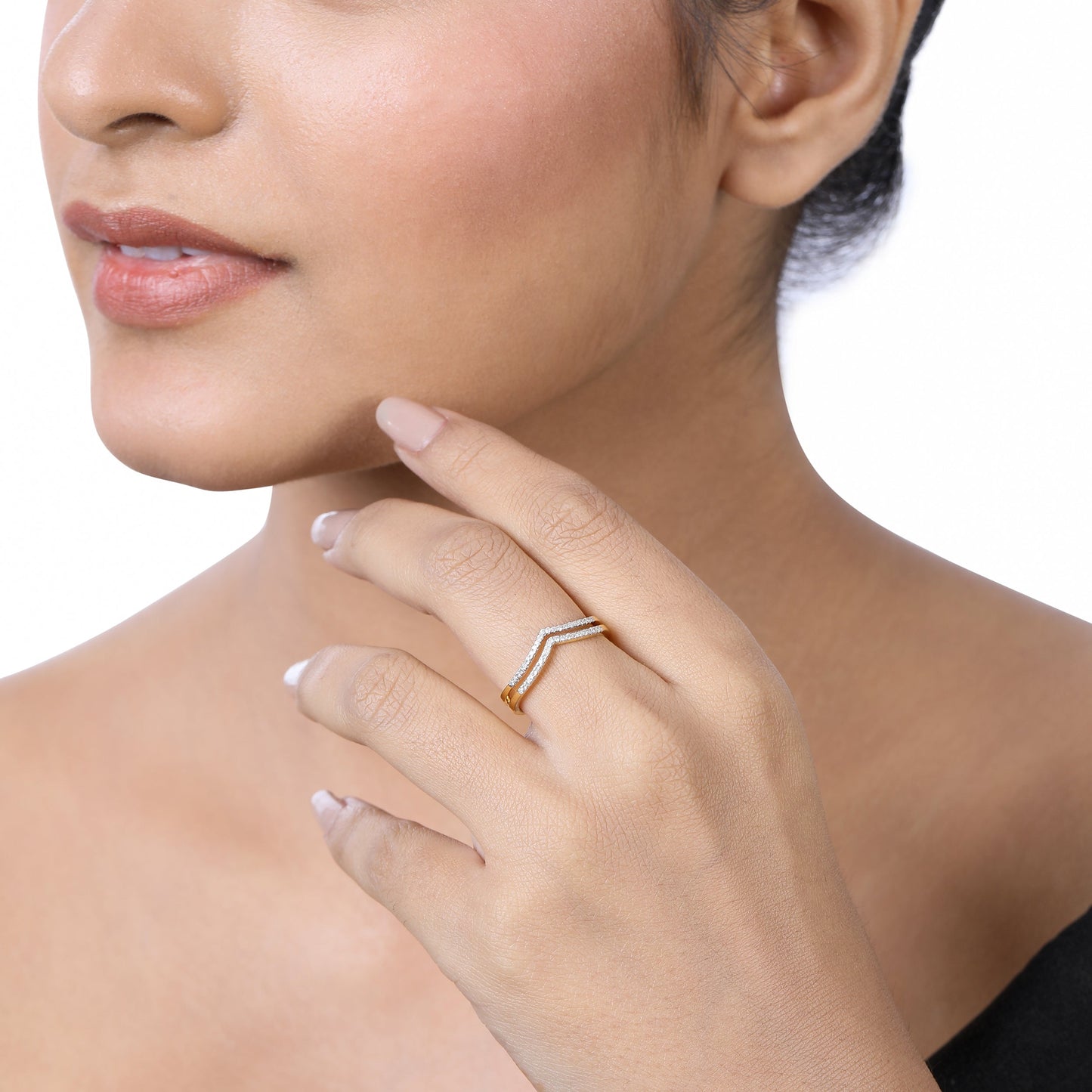 0.15ct Natural Diamond Solid Gold 2 Cuved V Ring