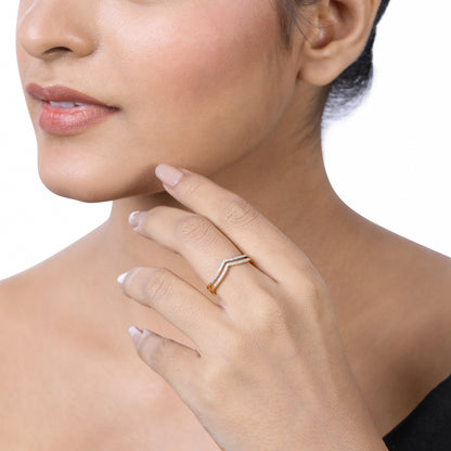 0.15ct Natural Diamond Solid Gold 2 Cuved V Ring