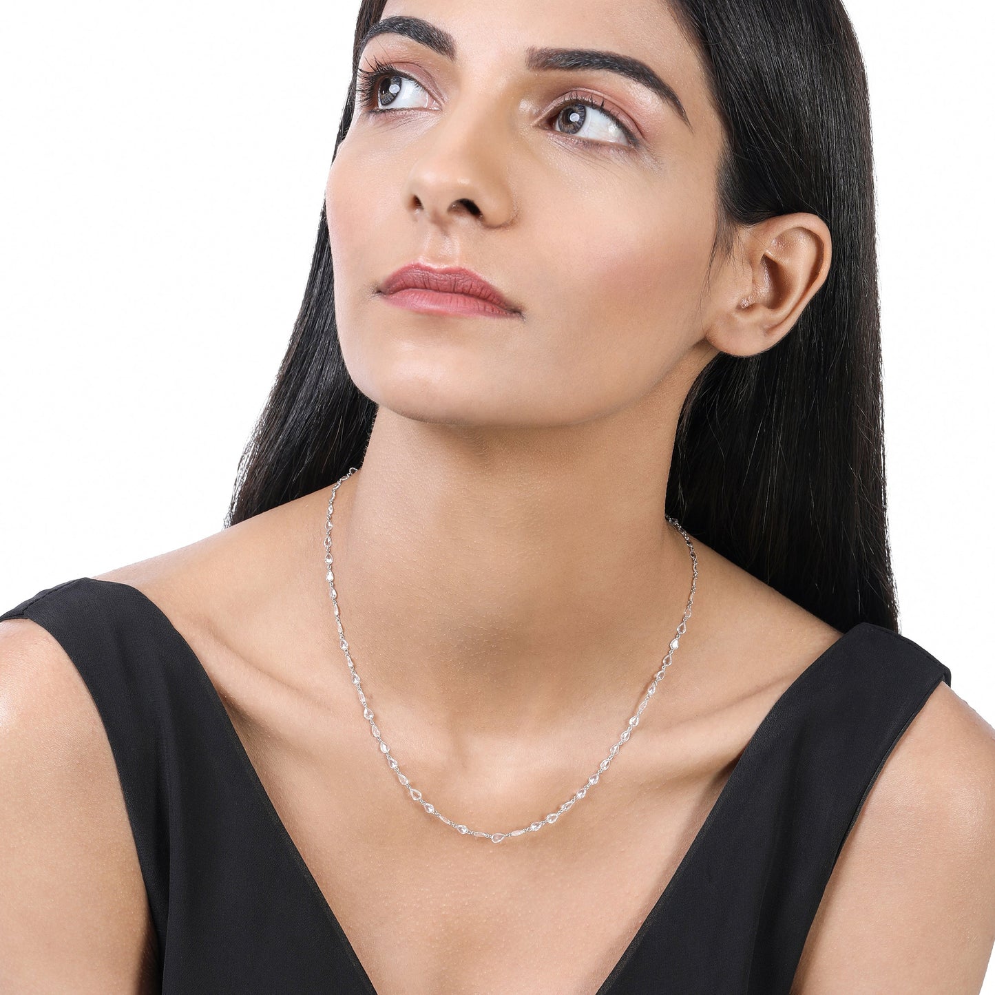 Solid Gold 5.64ct Natural Diamond Rose-Cut Pear Tennis Necklace