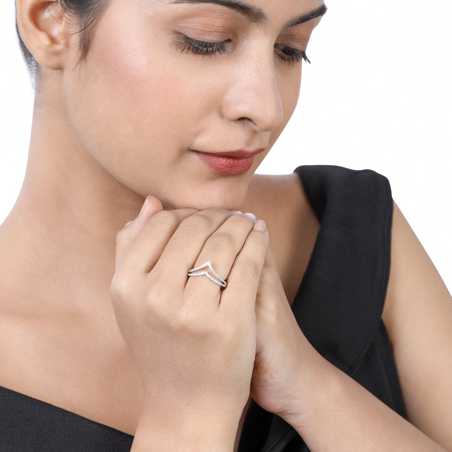 0.3ct Natural Diamond Solid Gold 2 Cuved V Ring