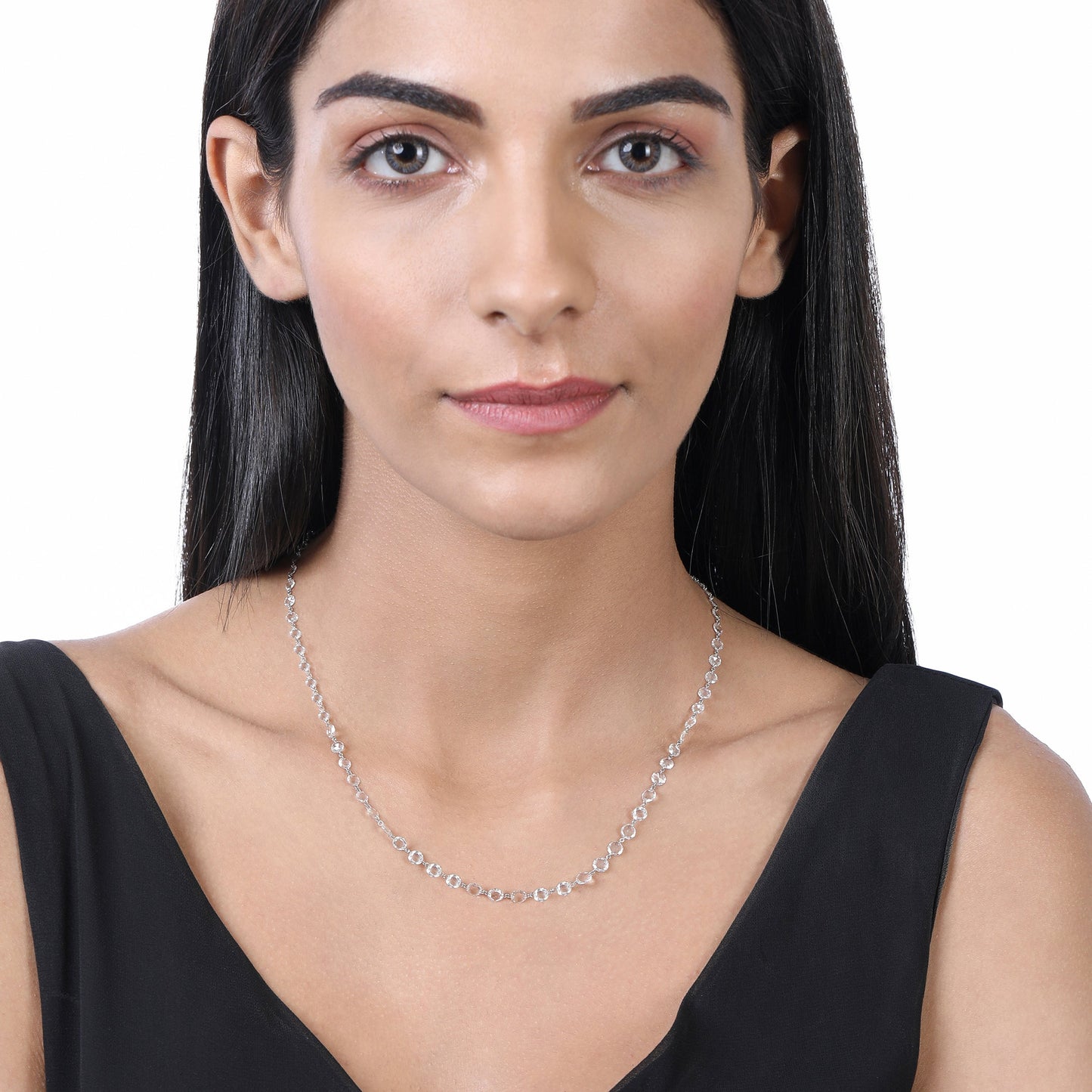 Solid Gold 9.6ct Natural Diamond Rose-Cut Round Tennis Necklace