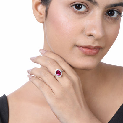 Solid Gold 1.82ct Natural Diamond w/ Ruby Oval Solitaire Ring