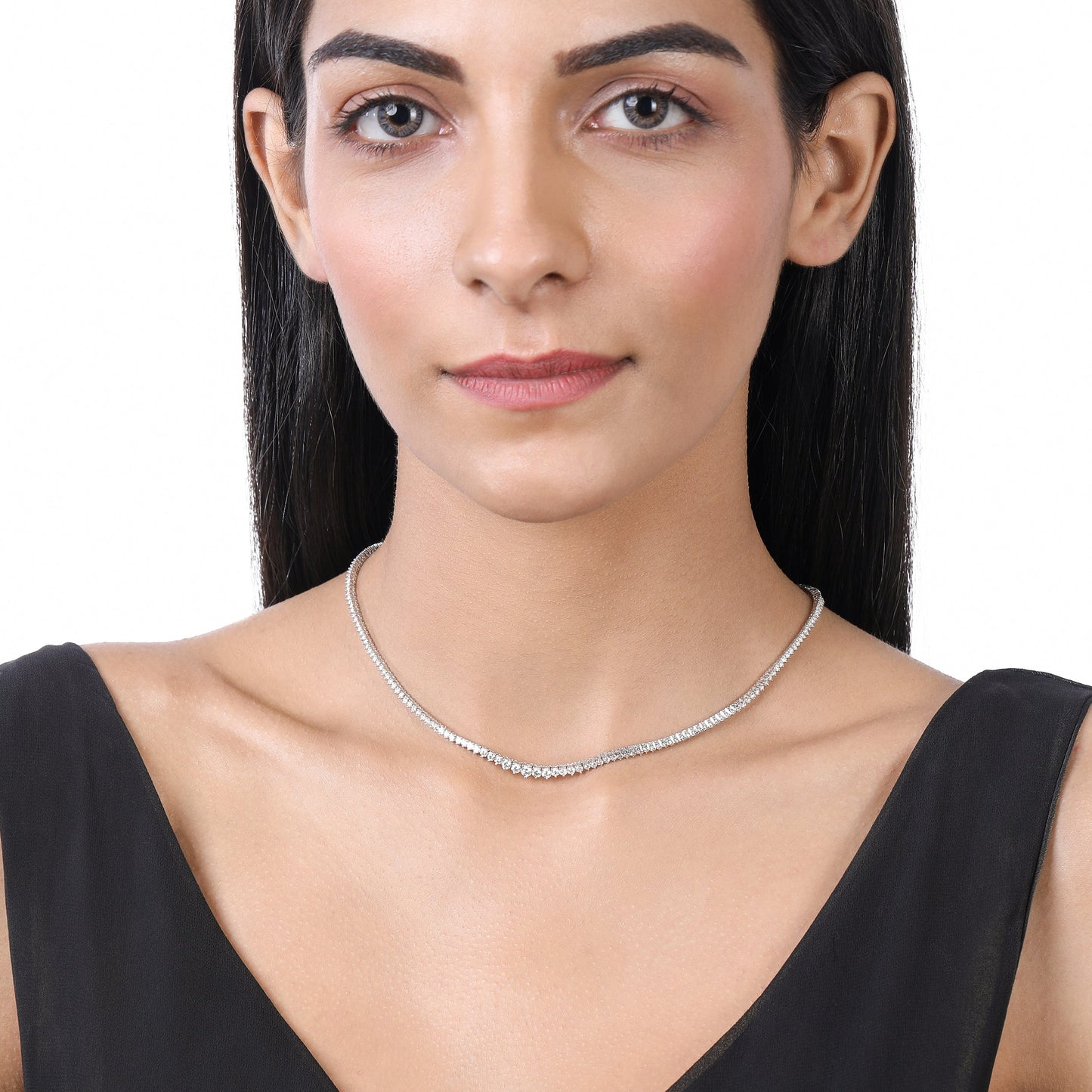 Solid Gold 4.2ct Natural Diamond Graduated 3 Prong Tennis Necklace