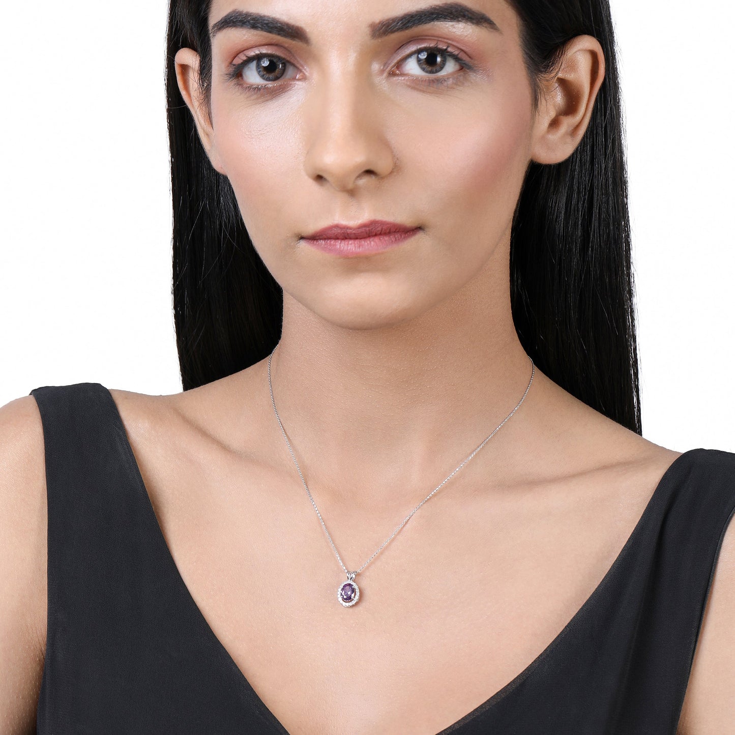 Solid Gold 2.1ct Natural Diamond w/ Alexandrite Oval Pendant