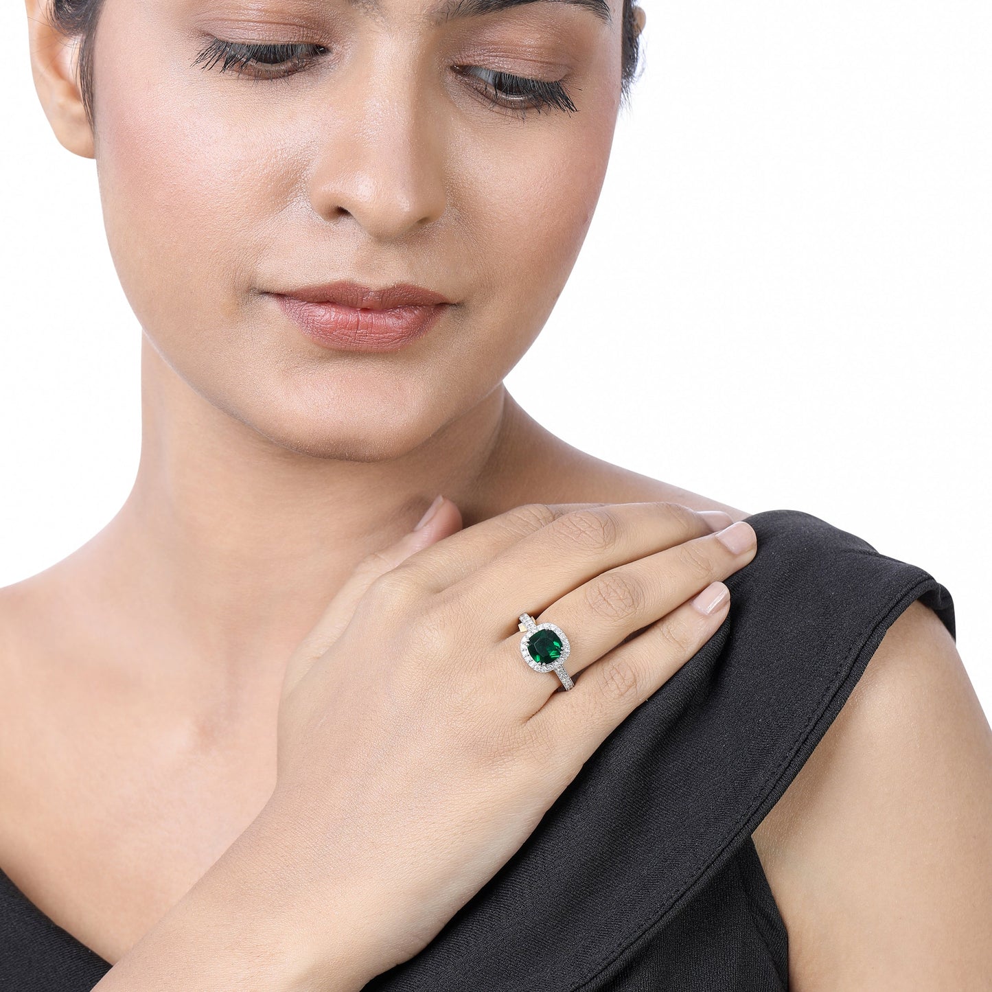 Solid Gold 2.1ct Natural Diamond w/ Emerald Cushion Ring