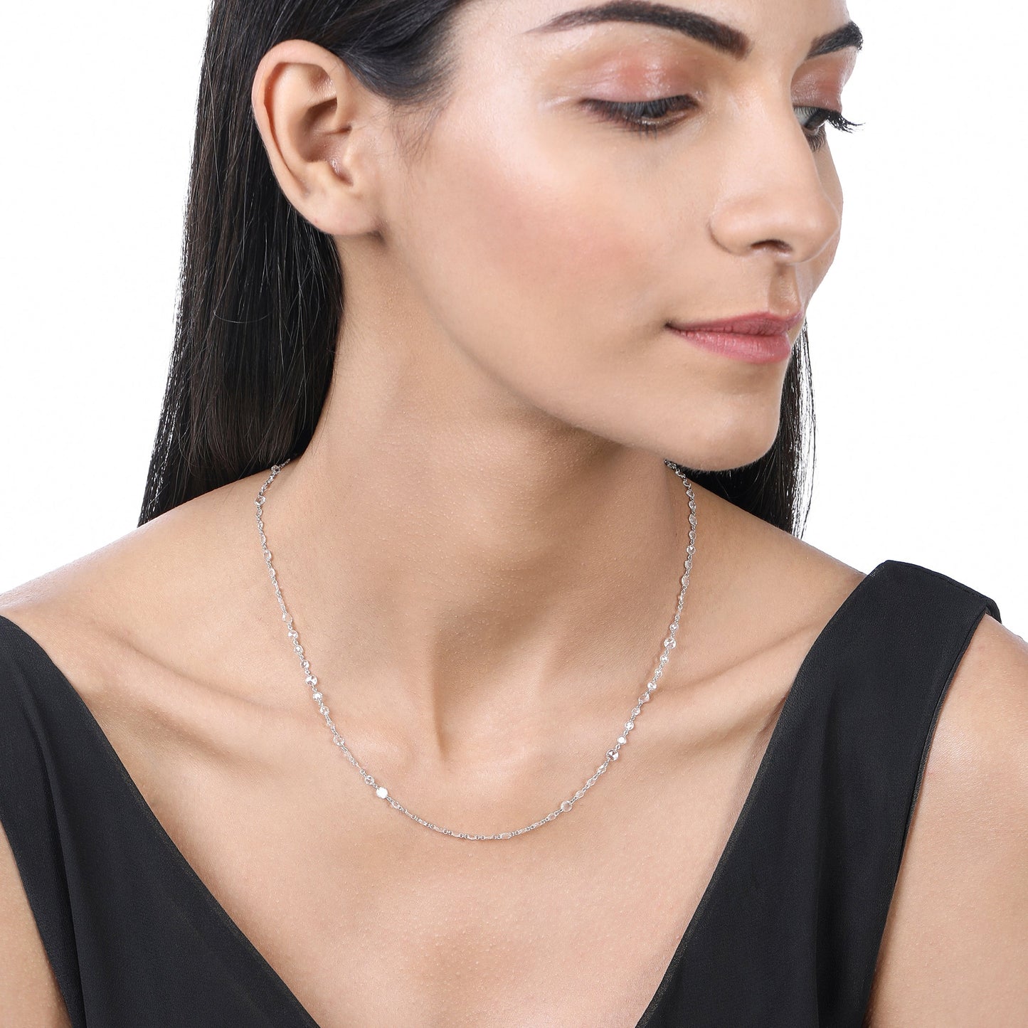 Solid Gold 5ct Natural Diamond Rose-Cut Round Tennis Chain Necklace