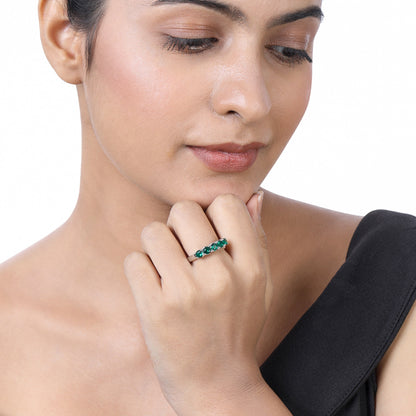 Solid Gold 1.5ct Green Emerald 5 Stone Band Ring