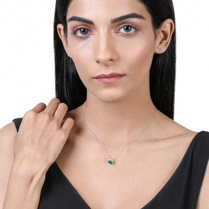 Solid Gold 1.3ct Natural Diamond w/ Emerald Cushion Pendant