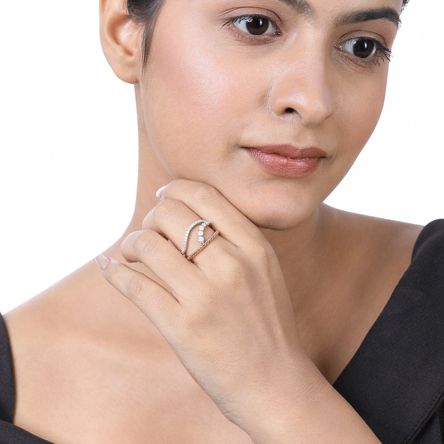 Solid Gold 0.4ct Natural Diamond 2 Layer Ring