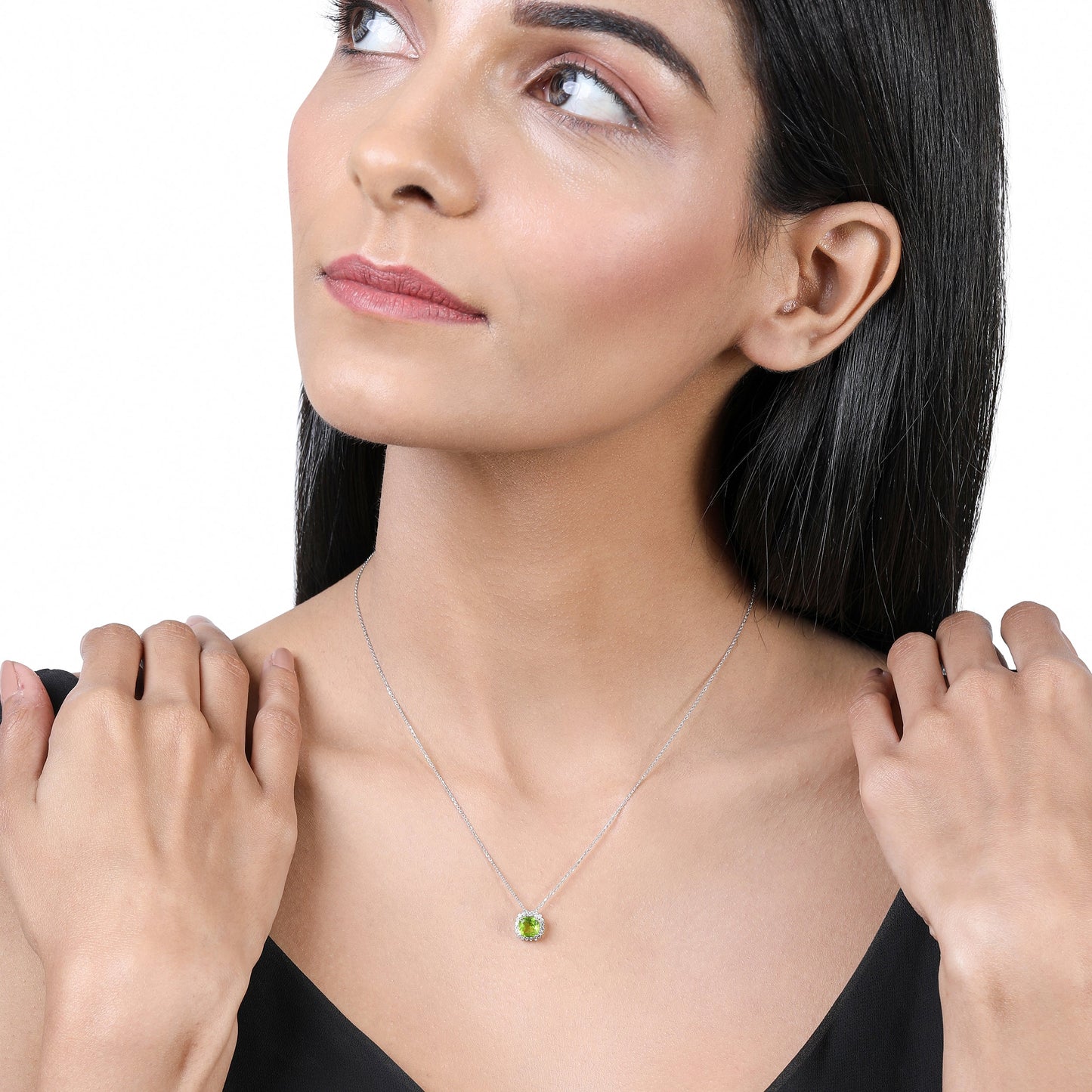 Solid Gold 1ct Natural Diamond w/ Peridot Cushion Pendant Only