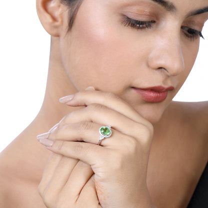 Solid Gold 1.3ct Natural Diamond w/ Peridot August Oval Ring