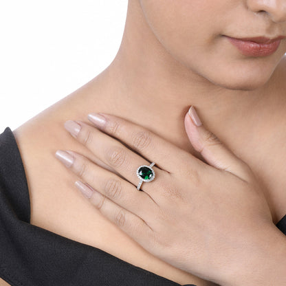 Solid Gold 2.6ct Natural Diamond w/ Emerald Oval Ring