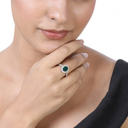 Solid Gold 1.8ct Natural Diamond w/ Emerald Oval Ring