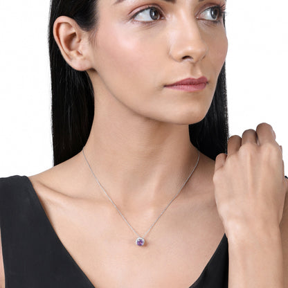 Solid Gold 1.6ct Natural Diamond w/ Amethyst Cushion Pendant