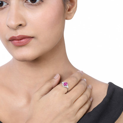 Solid Gold 1.9ct Natural Diamond w/ Ruby Oval Solitaire Ring