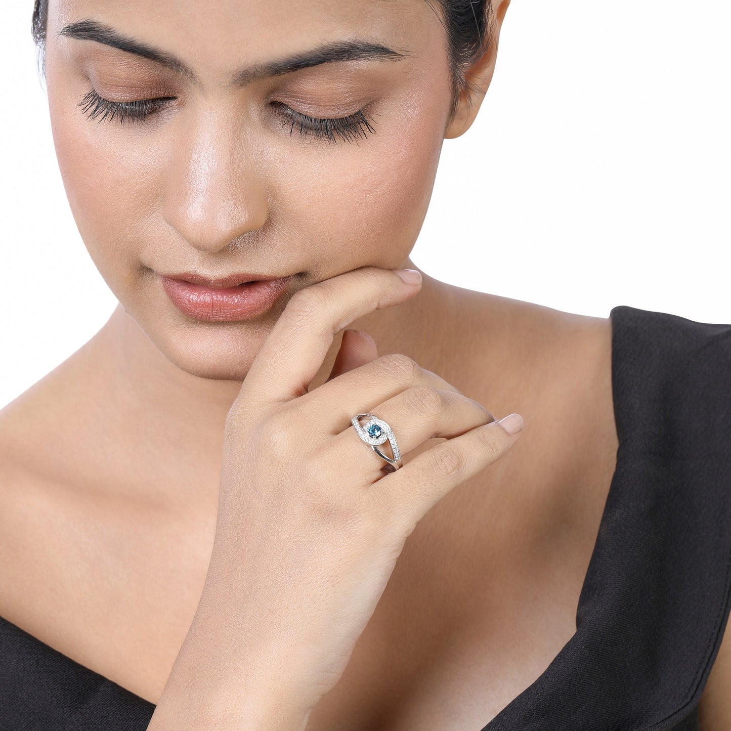 Solid Gold 0.6ct Natural Diamond w/ Sapphire Loop Ring