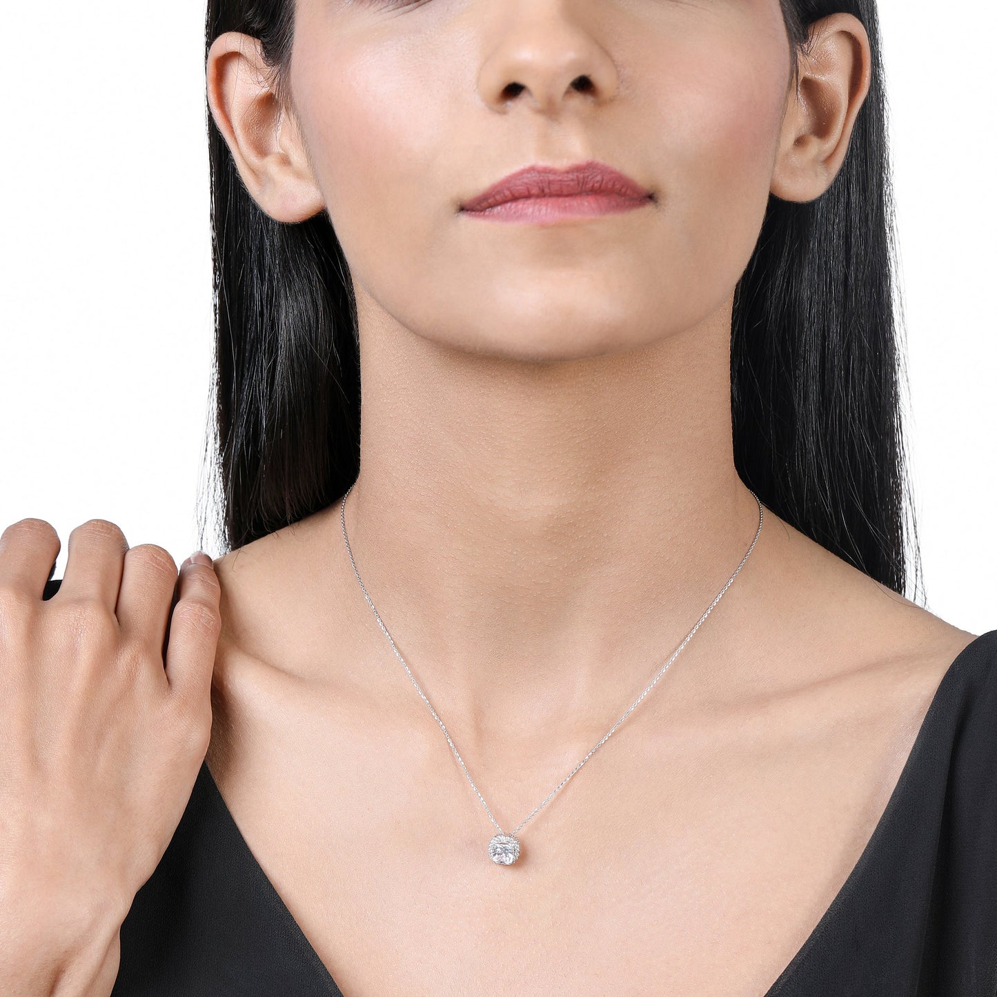 Solid Gold 1.8ct Natural Diamond w/ Cubic Zirconia April Cushion Pendant