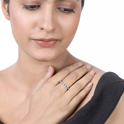 Solid Gold 1.1ct Natural Diamond w/ Emerald Thin Band Ring