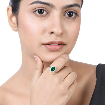 Solid Gold 2.7ct Natural Diamond w/ Emerald Oval Ring