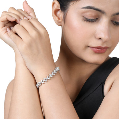 Solid Gold 7.3ct Natural Diamond Pear Marquise Leaf Tennis Bracelet