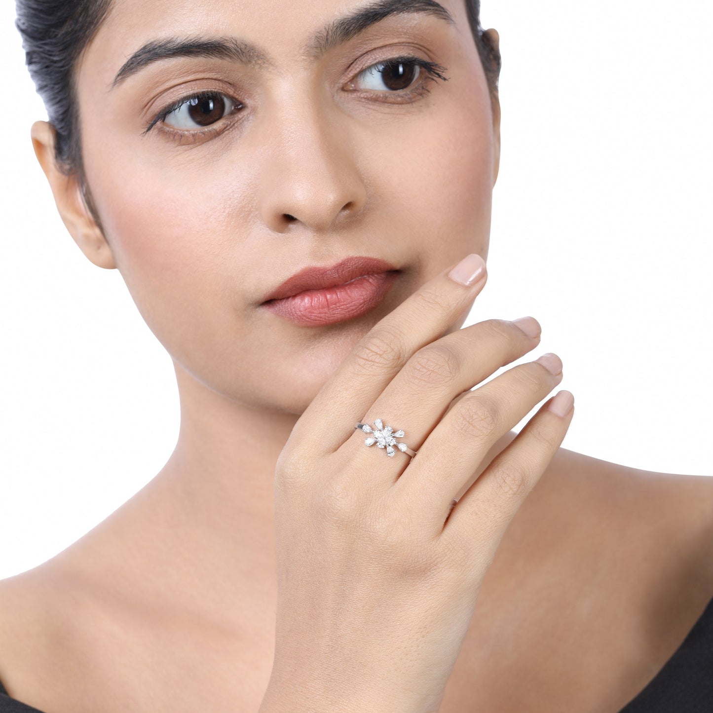 Solid Gold 0.5ct Natural Diamond Pear Snowflake Ring